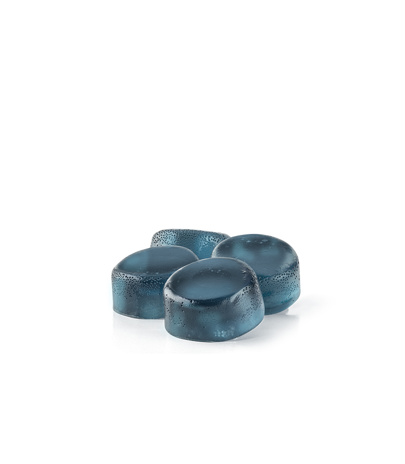 Four blue gummies.